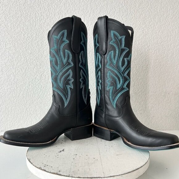 Lane Saratoga Womens Square Toe Cowboy Boots 8 Black Turquoise Western Cowgirl - Picture 7 of 12